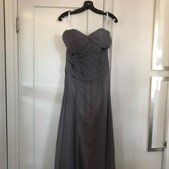 Strapless grey long chiffon dress, size 12 - Picture 1 of 5